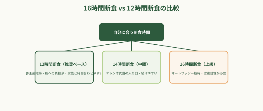 16時間と12時間断食の比較階層図