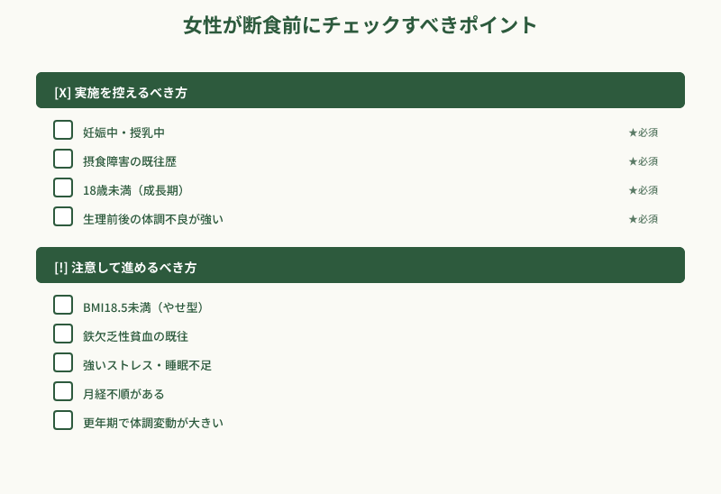 女性向け断食チェックリスト